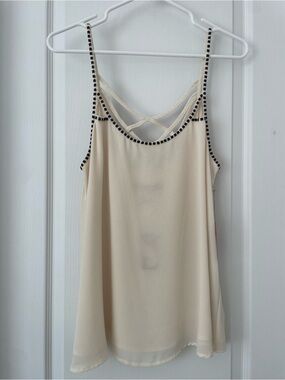 NWT - Women’s Cream Spaghetti Strap Cami with black Beaded Contrast Trim